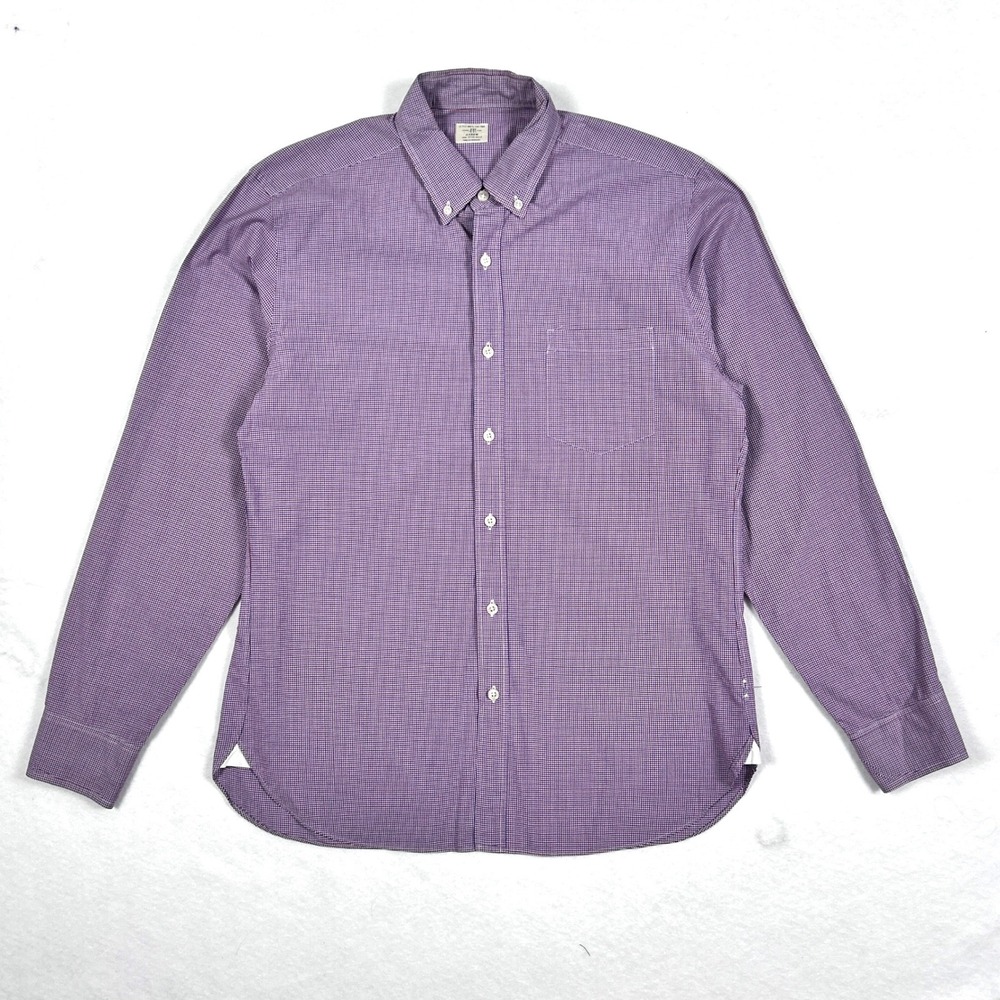 J.Crew Mens M Purple Gingham Shirt 100% Cotton 2 Ply Button Down Long Sleeve